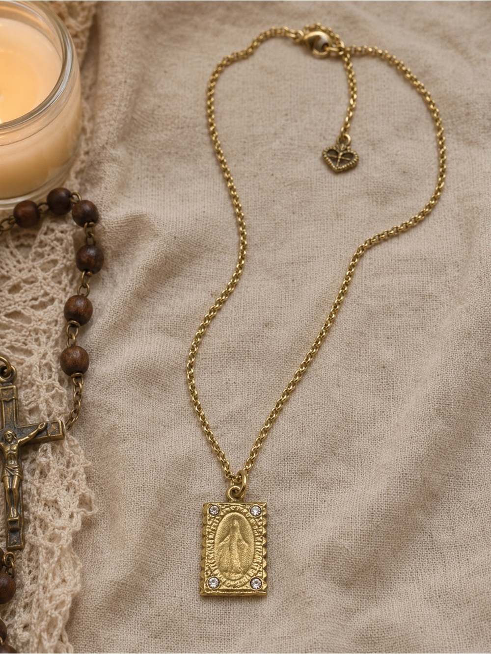 Vintage Our Lady of Guadalupe Pendant Necklace 925 Silver Gold Plate